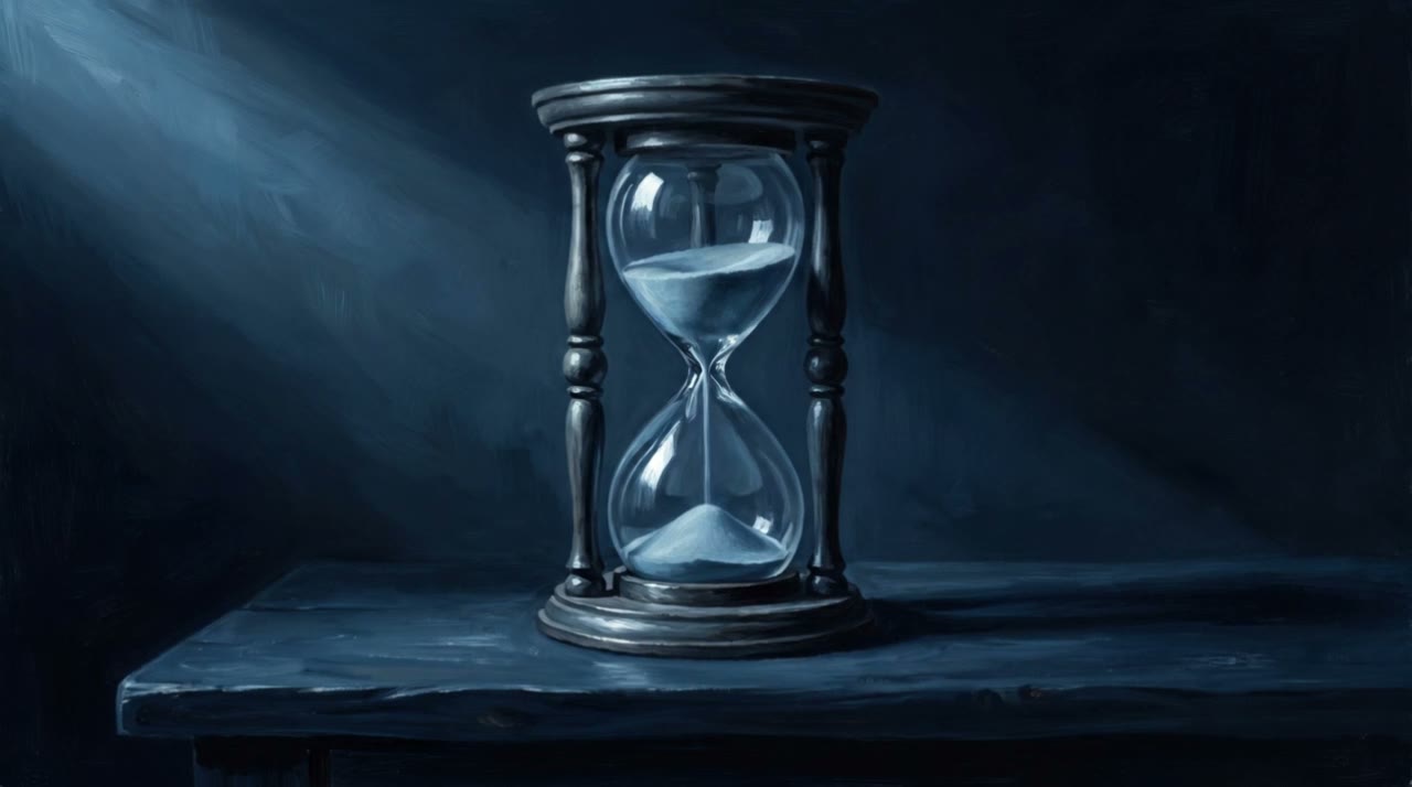 Reloj de arena con un hilo de arena que cae sin parar